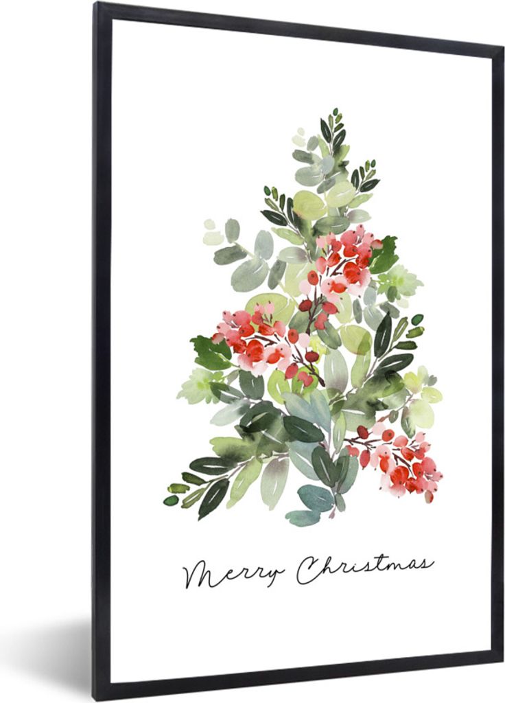 MuchoWow Gerahmtes Poster Weihnachtsbaum - Zitat - Aquarell 60x90 cm - Poster mit Schwarzem Bilderrahmen Wandposter Rahmen Foto Bilder - Kunst