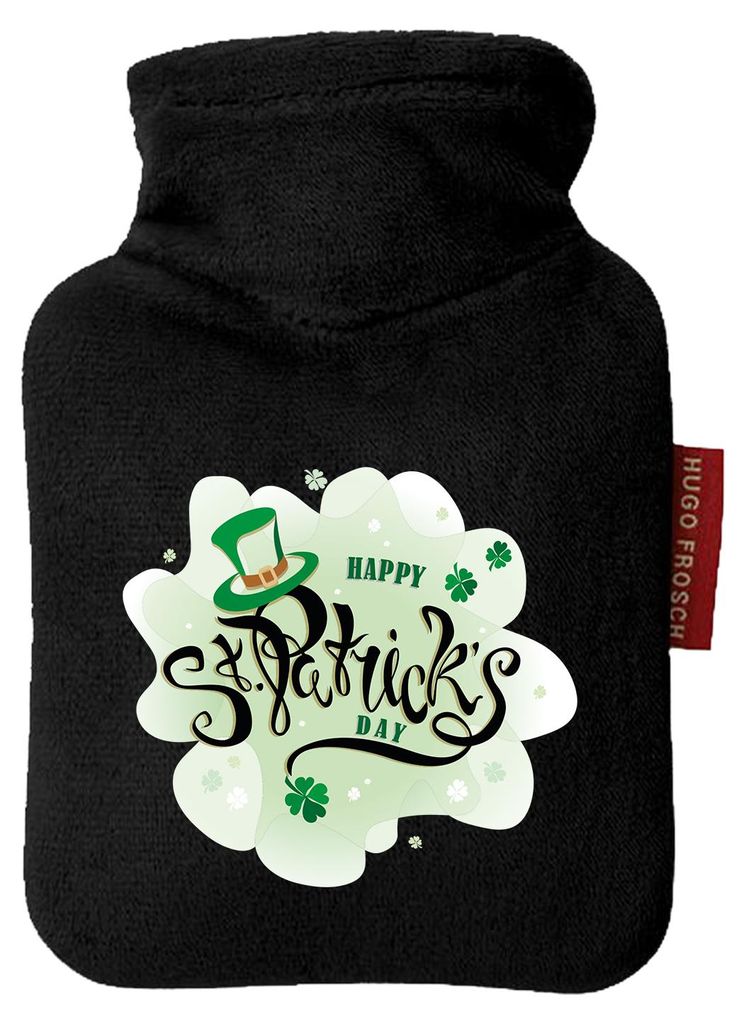 Huuraa Mini-Wärmflasche Happy St. Patrick’s Day Zylinder 0,2 Liter Black Mini Veloursbezug Taschenwärmer Geschenkidee