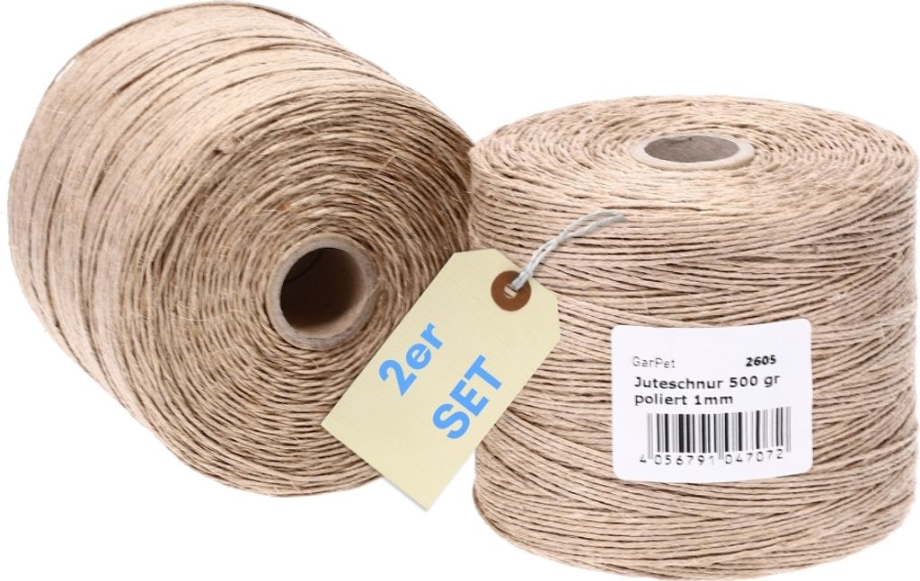 2er Set Juteschnur 500 m Bindfaden Schnur zum basteln Jutegarn Natur Jutekordel Paketschnur Gartenschnur Jute Bastelschnur Garten Pflanzschnur