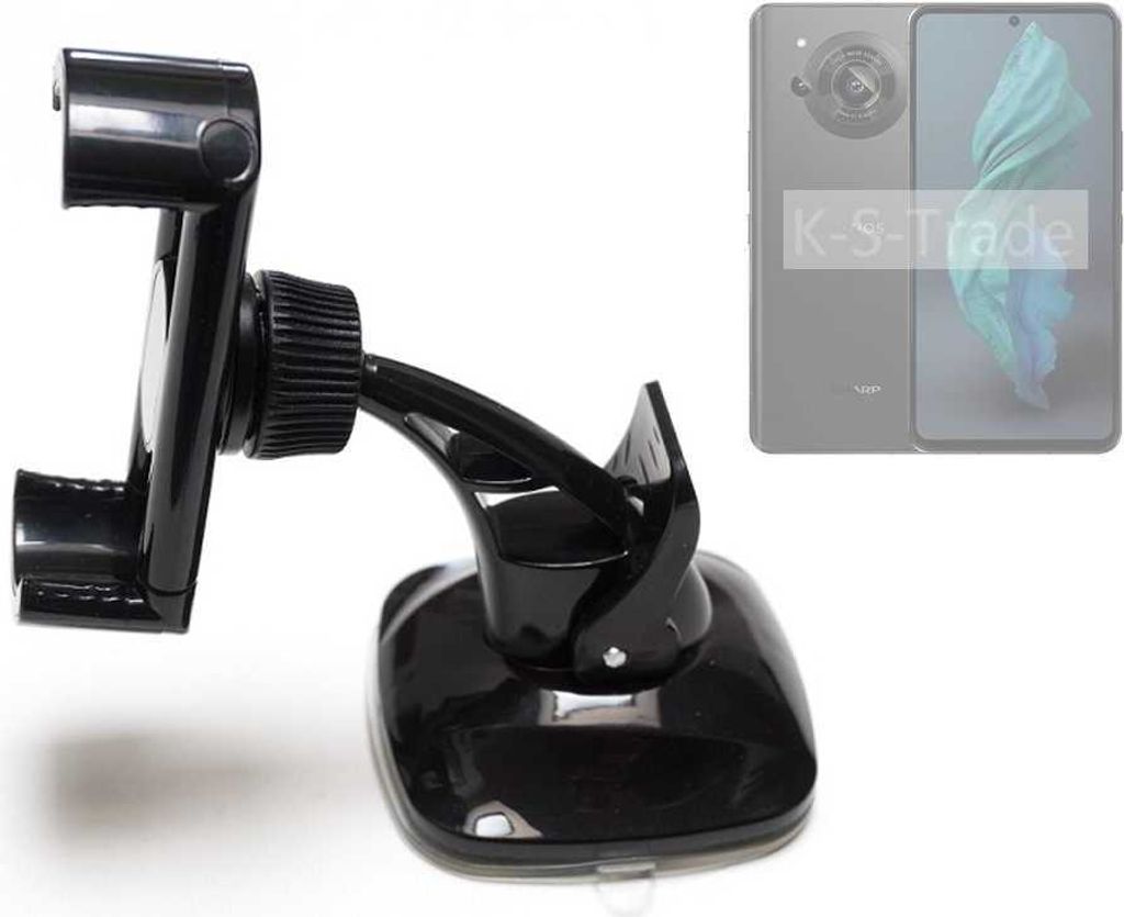 K-S-Trade kompakte Handy-Halterung Windschutzscheibe kompatibel mit Sharp Aquos R7s Armaturenbrett schwarz Autohalterung KFZ Halter Scheiben-Halterung