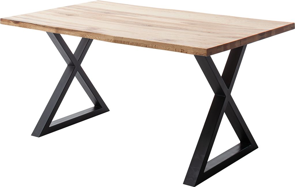 Esstisch 140x90 cm mit Baumkante, X-Gestell, Eiche massiv geölt, PARACATU-06