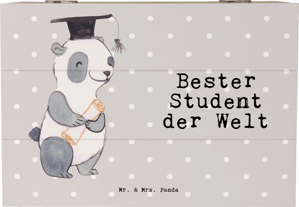 Mr. & Mrs. Panda Truhe Pinguin Bester Student der Welt 22 x 15 cm - Grau Pastell - Geschenk, Holzkiste, Schatzkiste, Geschenkidee, Sohn, Universit...