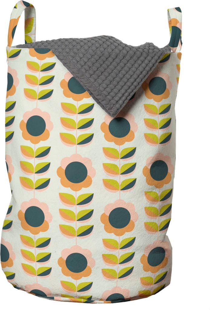 ABAKUHAUS Blumen Wäschesack, Blumen und Blätter Symmetric, Wäschekorb mit Griffen Kordelzugverschluss für Waschsalons, 33 cm breit x 49 cm hoch...