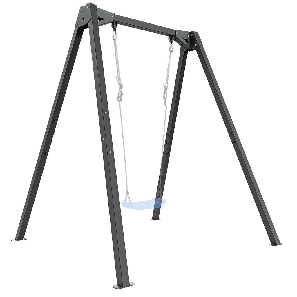 A single swing set with a blue swing seat, shown against a white background.