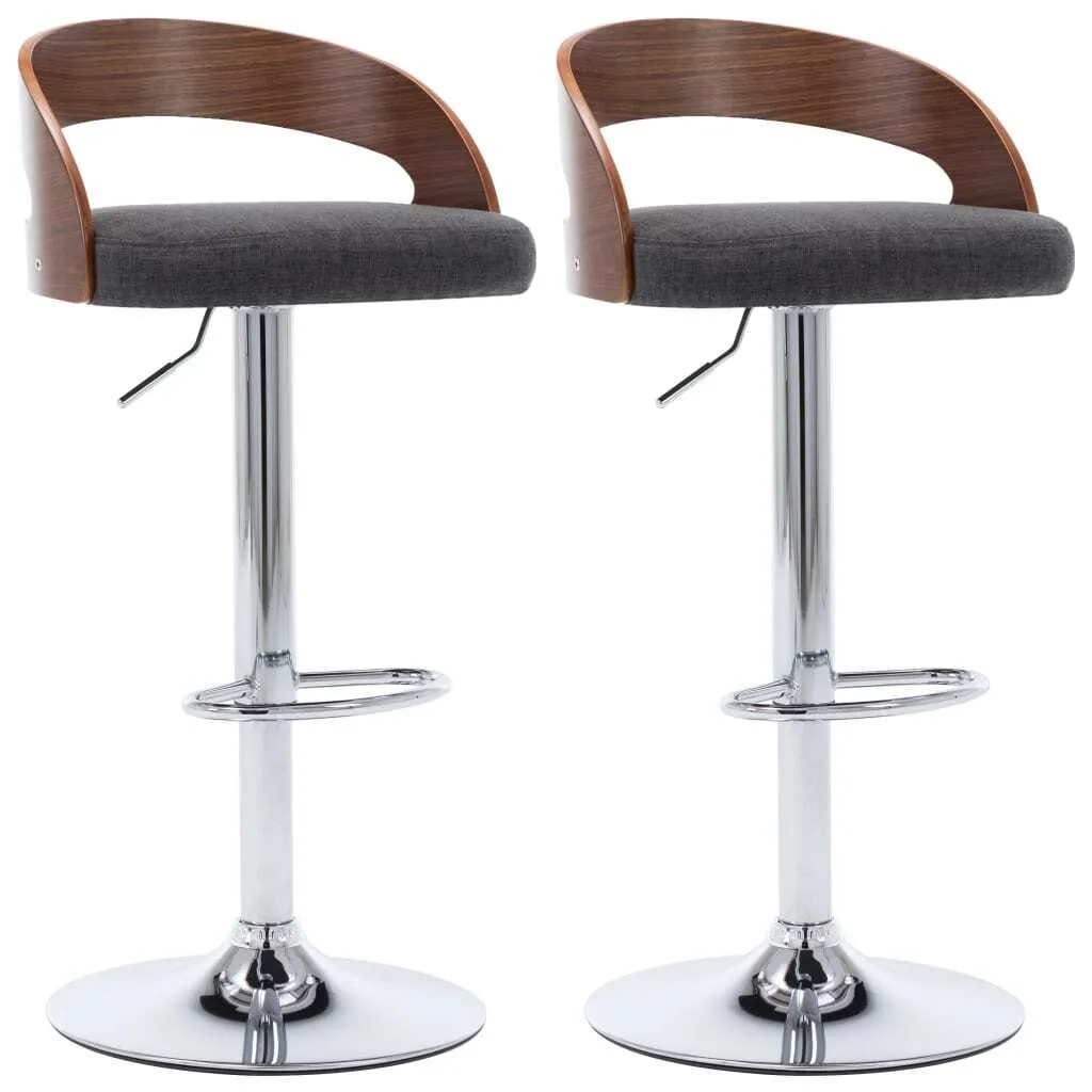 vidaXL Lot de 2 Tabourets de Bar Gris Foncé en Tissu et Bois Courbé