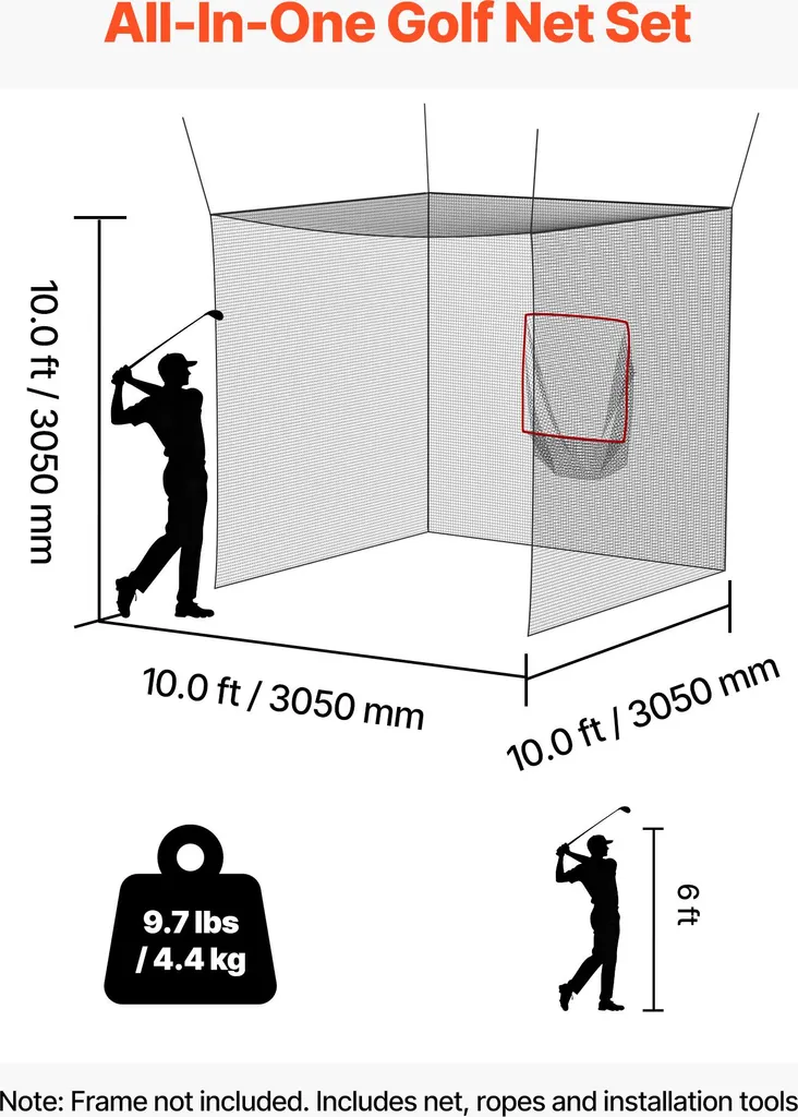 SucceBuy Gabbia da golf 305x305x305 cm, gabbia da golf con robusto tessuto in poliestere a 3 strati, rete da allenamento con bersaglio da golf e baseball per uso interno ed esterno - 2