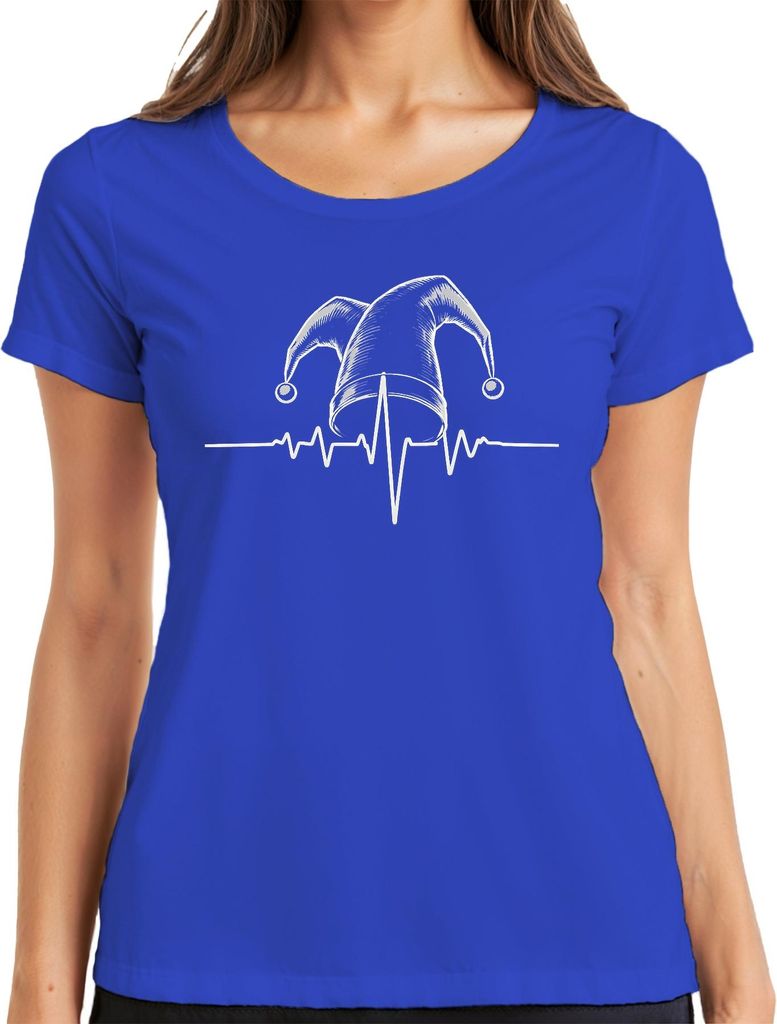 Narrenkappe Herzschlag EKG Karneval Clown Kardiologie Retro Damen T-Shirt, Blau, XL