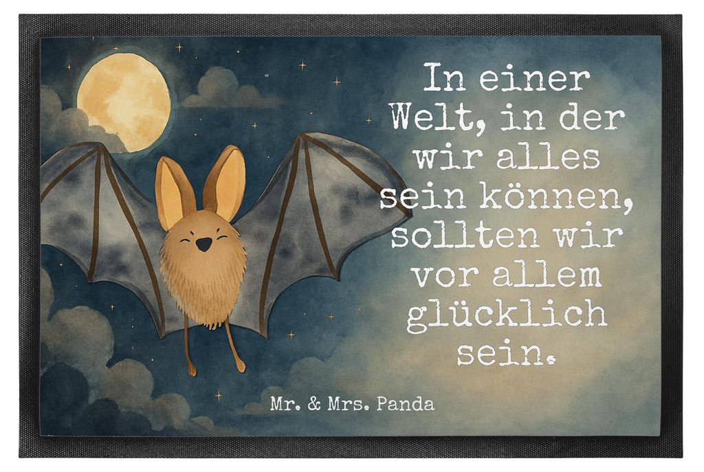 Mr. & Mrs. Panda Bodenvorleger Fledermaus Flügel Design 60 x 90 cm - Weiß - Geschenk, Lustige Sprüche, Gummimatte, Schmutzmatte, fußmatte, Fuss...