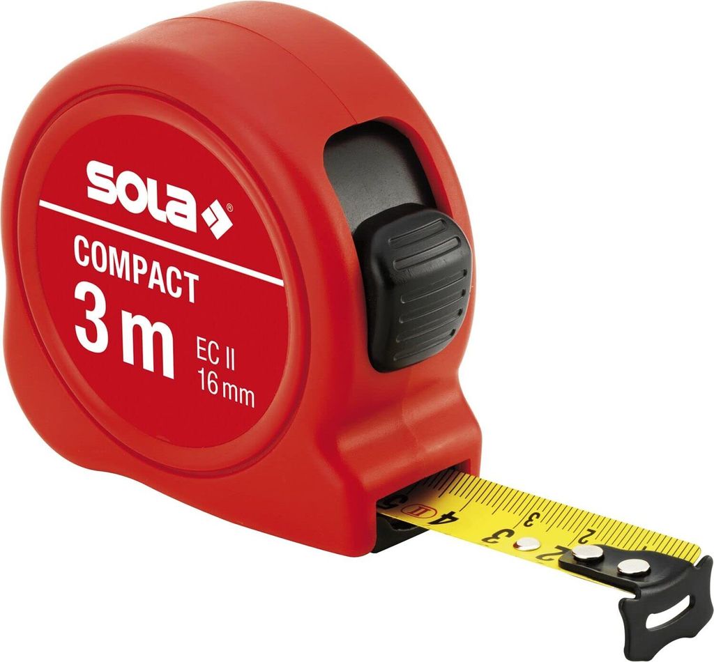 SOLA Compact Roll-Maßband Rollmeter 3m mit EG-Prüfzeichen-Genauigkeit 2 rot