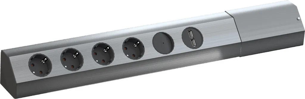Bloc Prises de Cuisine en Angle Inox avec 4 Prises Terre et Port USB