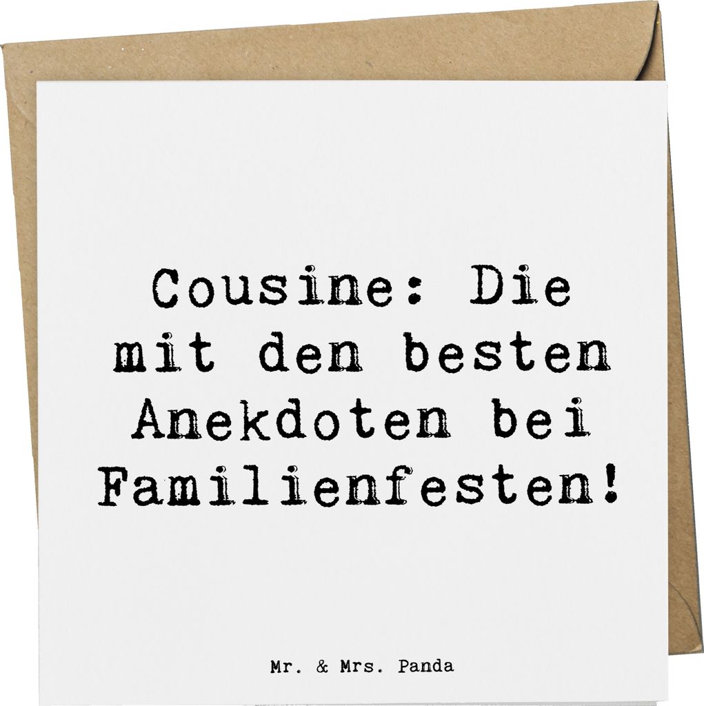 Mr. & Mrs. Panda Grußkarte Spruch Cousine Anekdoten - Weiß - Geschenk, faltkarte, doppelkarte, Glückwunschkarte, persönliche Erinnerungen, beso...