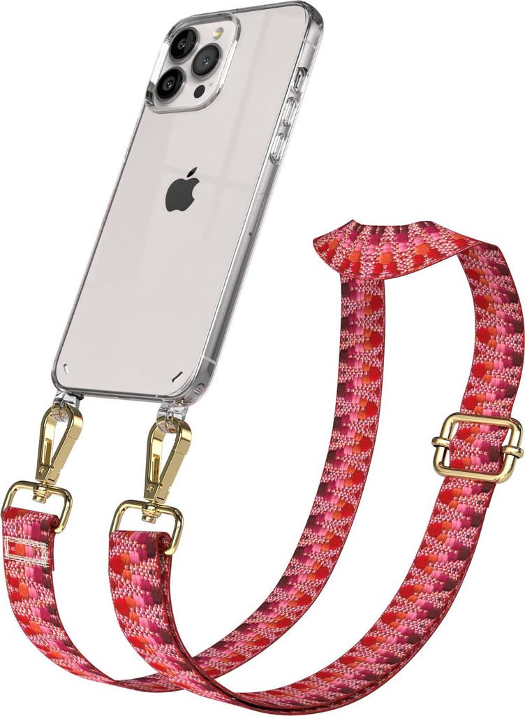 EAZY CASE Handykette - Verstellbarer Trageriemen kompatibel mit Apple iPhone 13 Pro Max, Handykordel mit transparenter Silikon-Hülle, Karabiner Go...