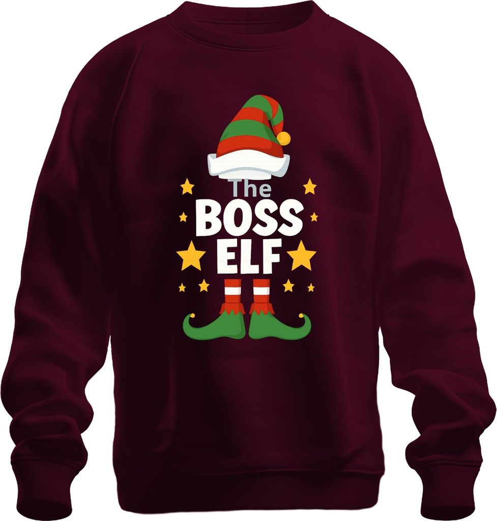 The BOSS ELF Weihnachten Elfen Lustig Weihnachtsfeier Chef Wichtel Uni Sweatshirt Pullover, Burgundy, XXL