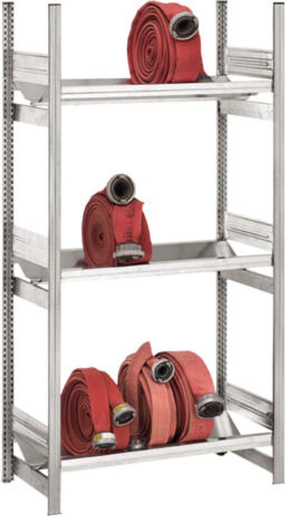 Schlauchregal, feststehend, Grundfeld, verzinkt, 4 Lagerebenen, BxTxH 1060x535x2500 mm, Fachlast 100 kg, Feldlast 500 kg