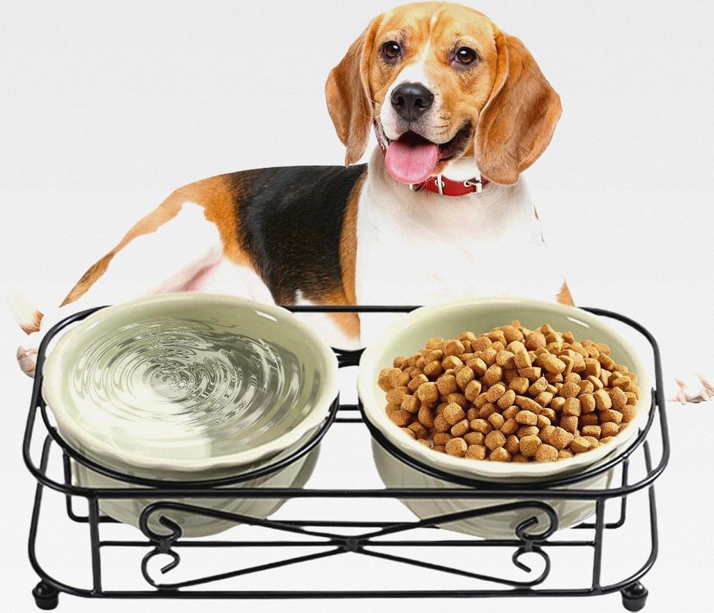 Katzennäpfe, Futterspender mit Ständer, Keramik-Napf-Set für Hunde und Katzen, Haustierzubehör zum Füttern von kleinen Hunden, Welpen, Kätzch...