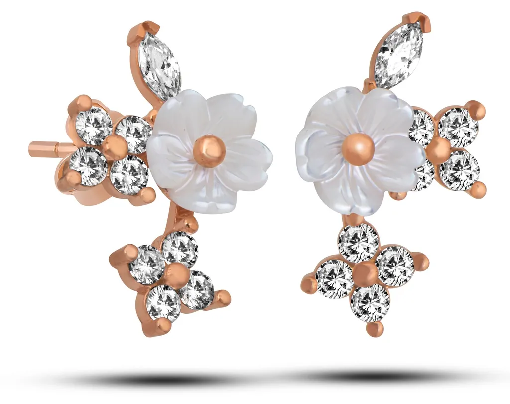 Boucles d'oreilles dormeuses trèfle argent 925 rose gold pour femme