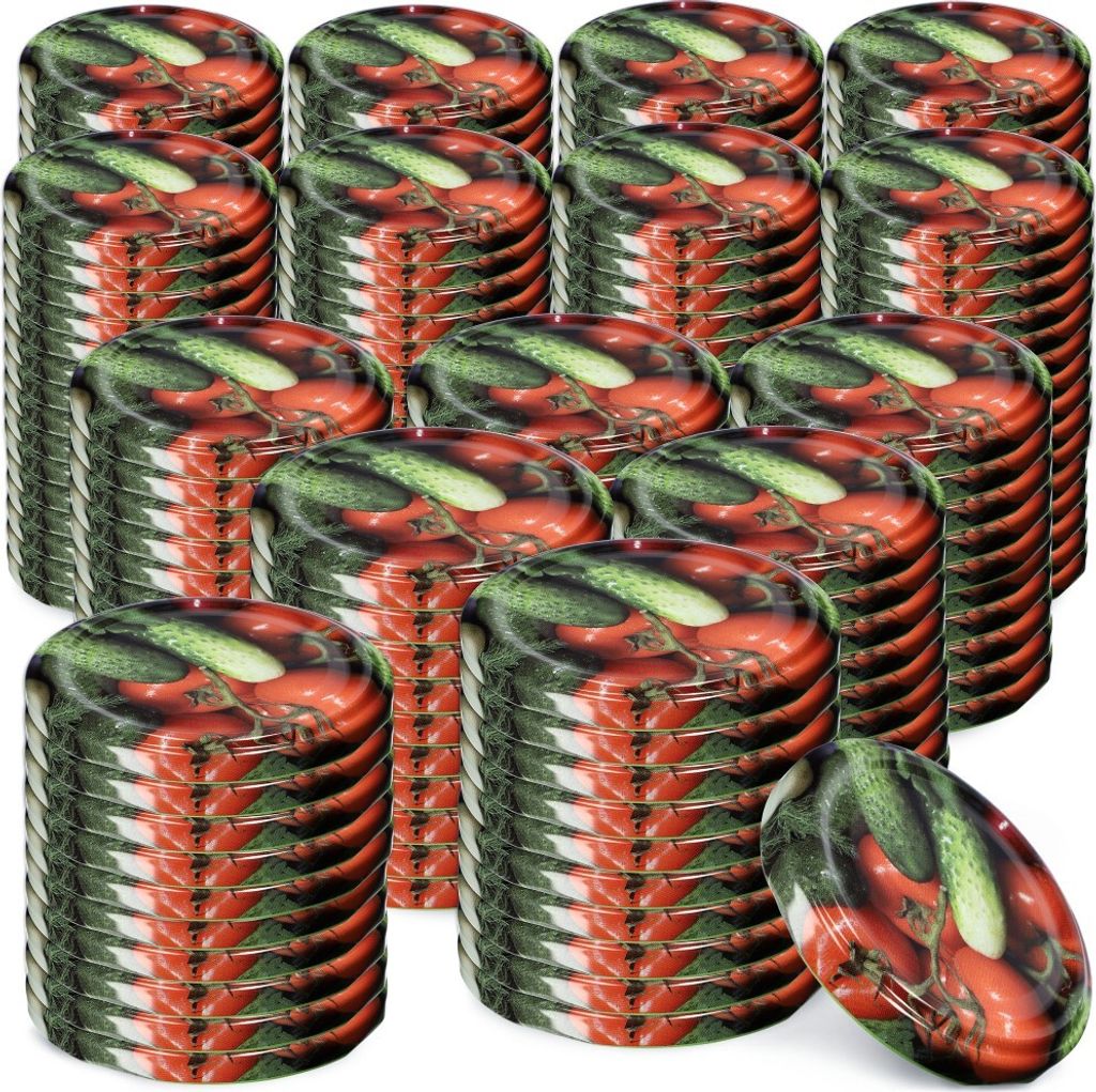 KADAX Einmach-Deckel Set aus Metall "Virbo", mit 6 Einrastzähnen, Gemüse, 82 mm, 200 Stück