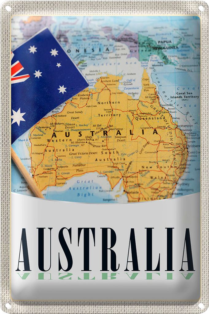 Blechschild Reise 20x30cm Australien Kontinent Atlas Karte