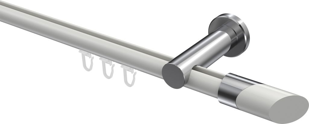 Interdeco Innenlaufstange / Gardinenstange mit Innenlauf Weiß / Chrom, Typ Platon Verano (Schräge Bicolor), 20 mm Ø 1-läufig, 140 cm