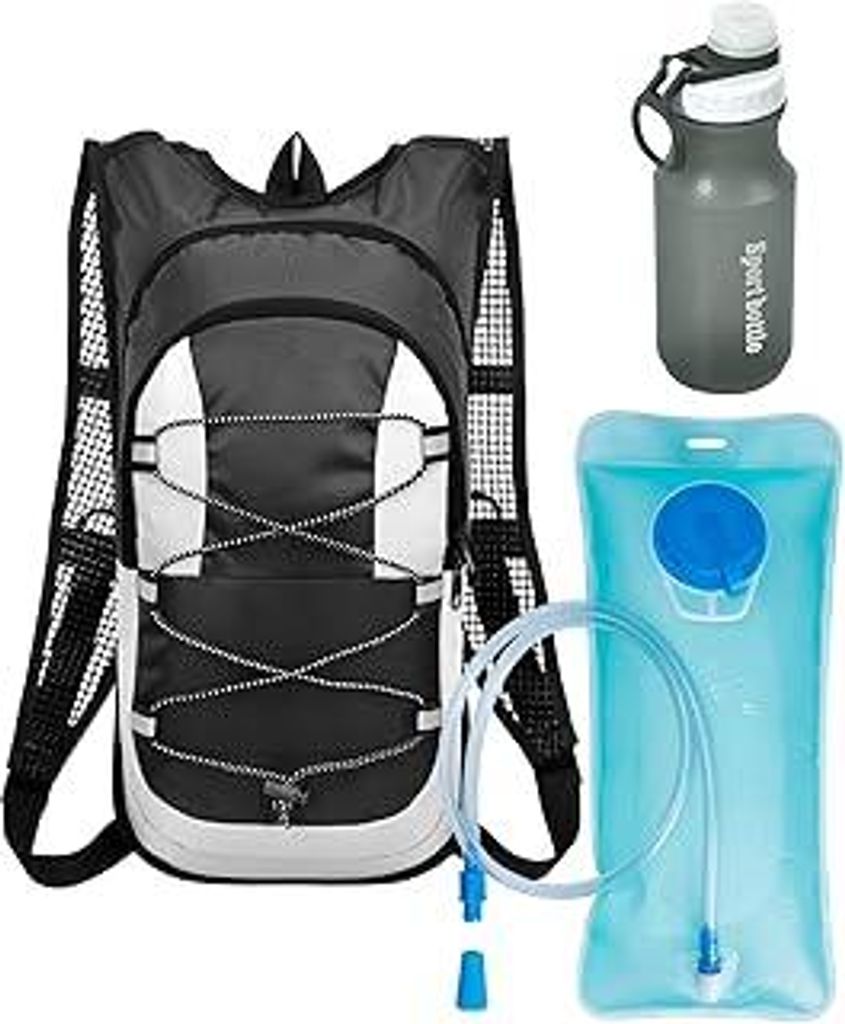 Trinkrucksack 12L - Fahrradrucksack & Skirucksack mit 2L Trinkblase & Trinkflasche 600ML Ideal für MTB, Laufen & Skifahren, Verstellbarer Brust & ...