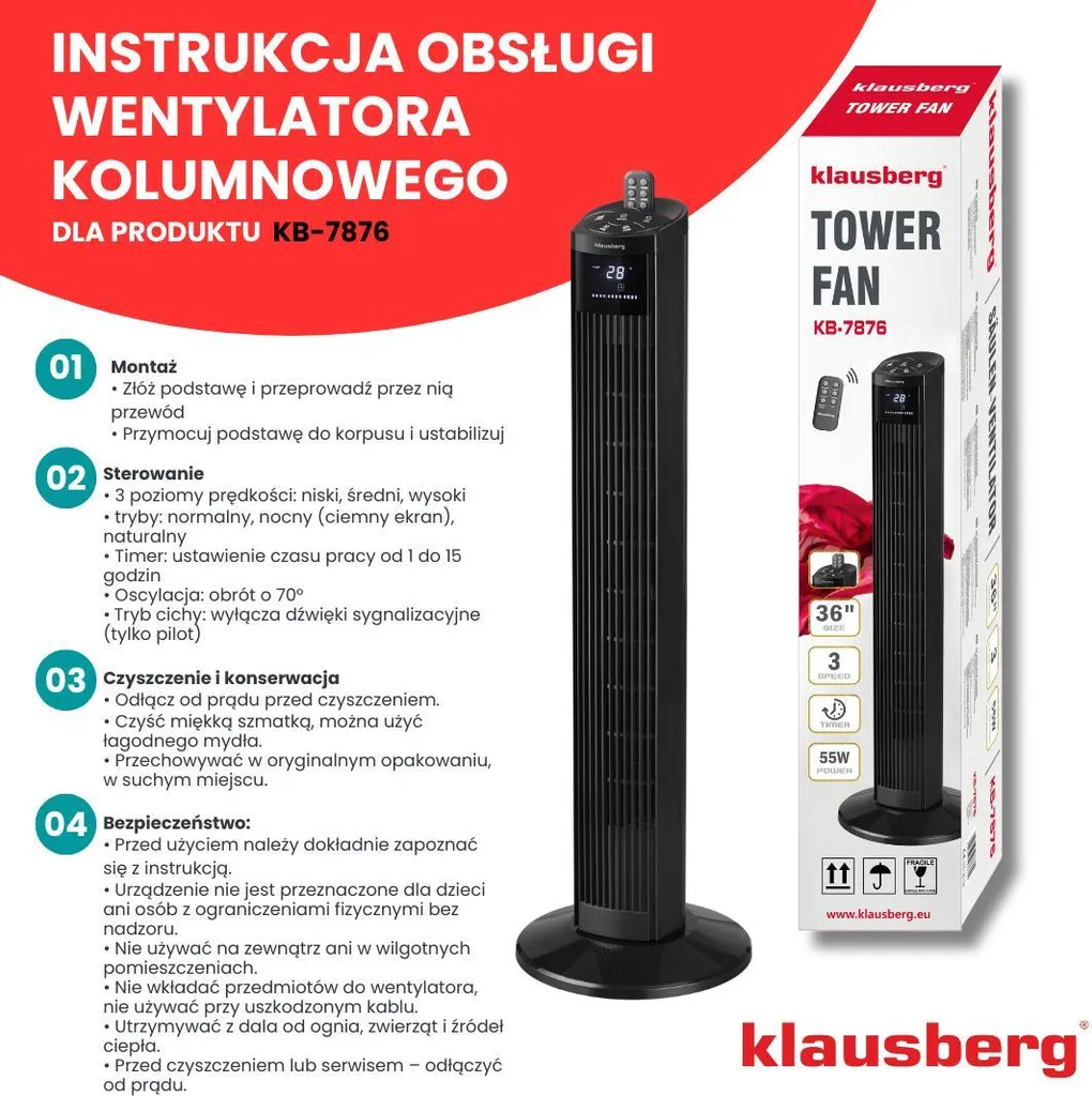 Ventilateur Colonne avec Télécommande et Minuterie Programmable 50W - 14