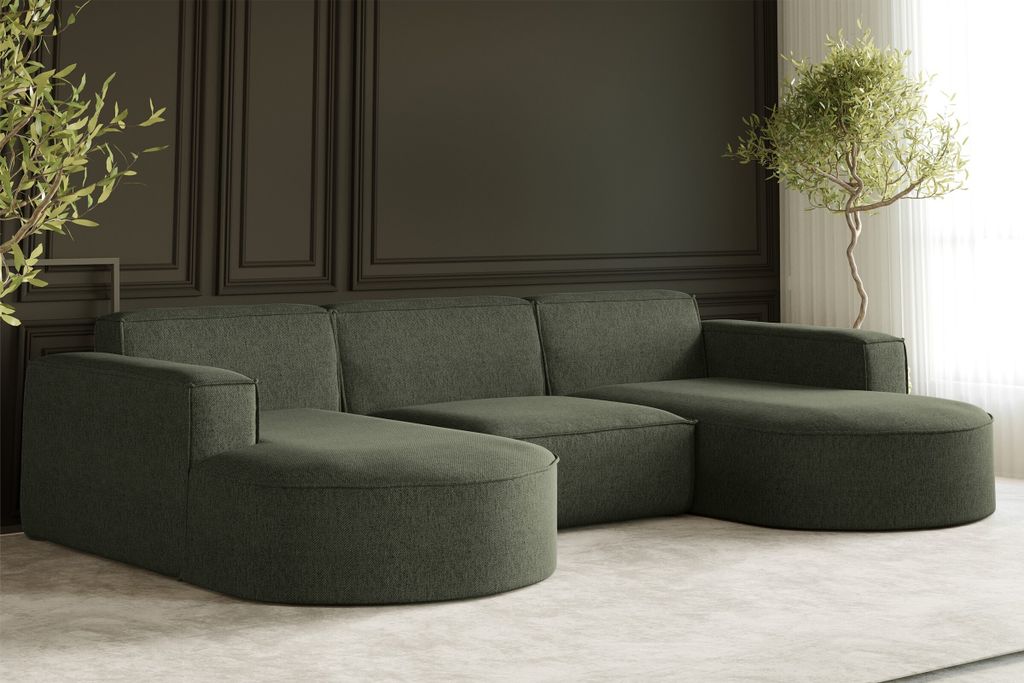 Kaiser Möbel Ecksofa, Sofa U form, Couch U form MODENA U STUDIO stoff Verita Dunkelgrün