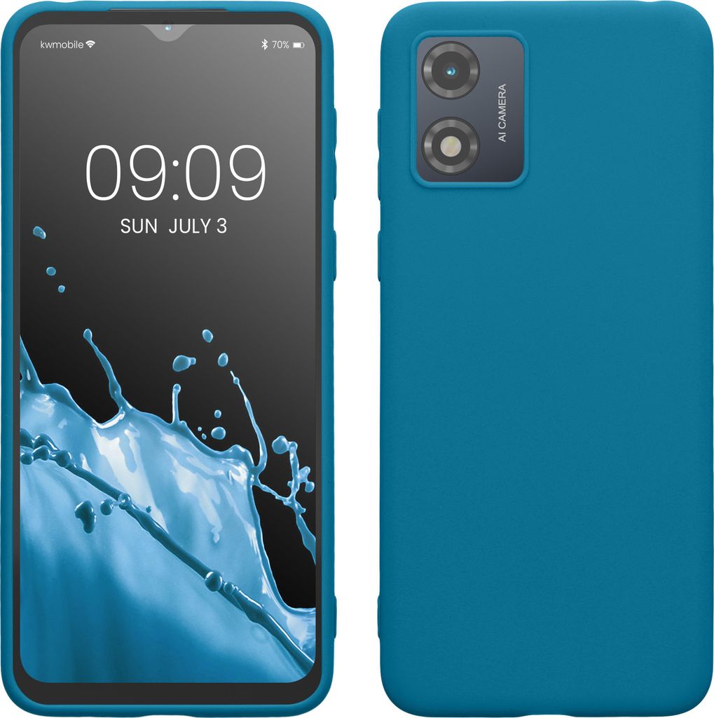 kwmobile Hülle kompatibel mit Motorola Moto E13 Hülle - weiches TPU Silikon Case - Cover geeignet für kabelloses Laden - Karibikblau