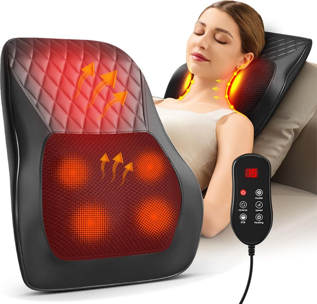 Massagegerät, Nackenmassagegerät mit Wärme, Shiatsu Massagegeräte 3D Knet Rückenmassagegerät, 4 Massageköpfe, 3 Geschwindigkeiten