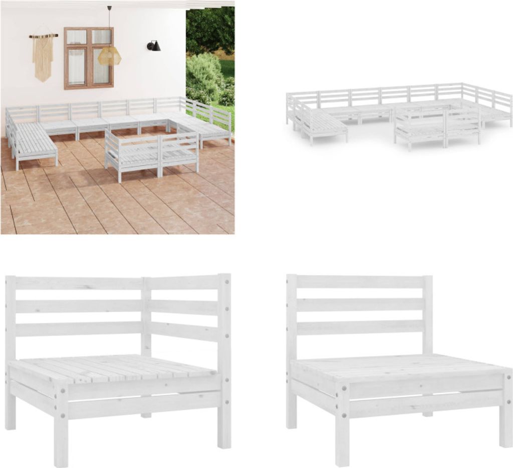 vidaXL 12 tlg. Garten Lounge Set Weiß Massivholz Kiefer - Gartenmöbel Set - Gartenmöbel Sets - Gartengarnitur - Gartengarnituren