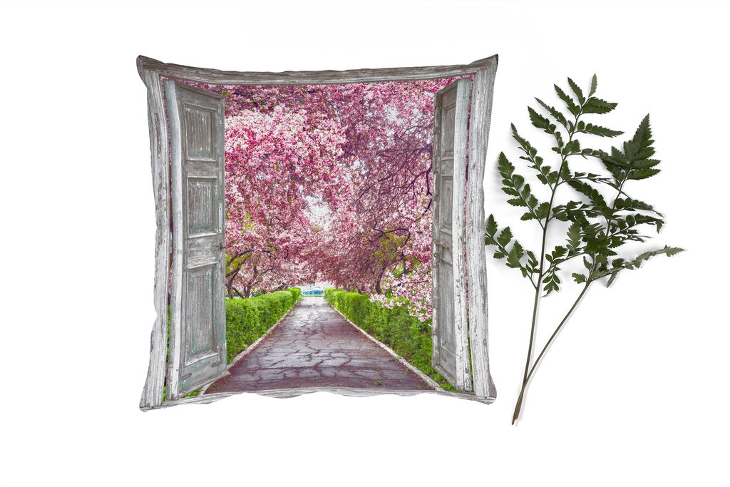 MuchoWow Zierkissen Sofakissen Wohnzimmer Dekokissen 45x45 cm Sakura - Transparent - Baum - Kirschblüte - Schlafpolster - Polster für das Sofa