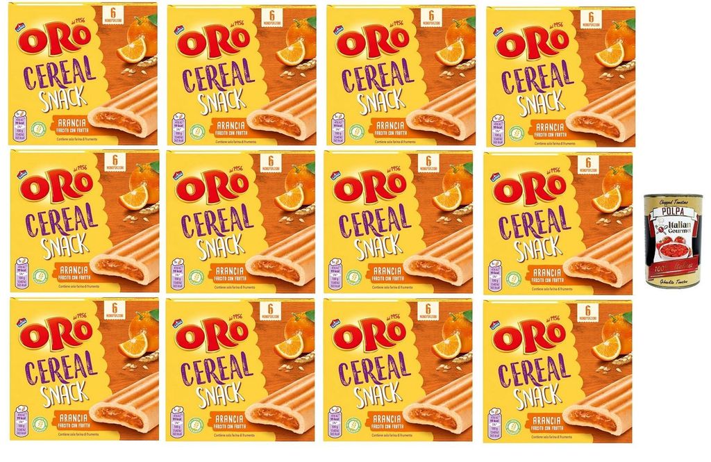 Oro Saiwa, Cereal Snack Arancia, Weiche Müsli -Kekse mit Orangenfüllung, Faserquelle und Magnesium, 12x 162G + Italian Gourmet polpa 400g