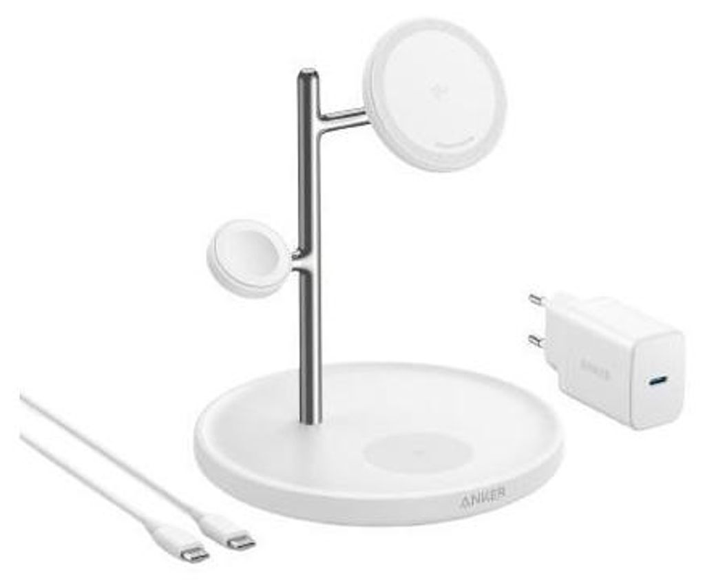 Anker MagGo Kabellose Ladestation (3-in-1 Ständer) Weiß Produktbild 
