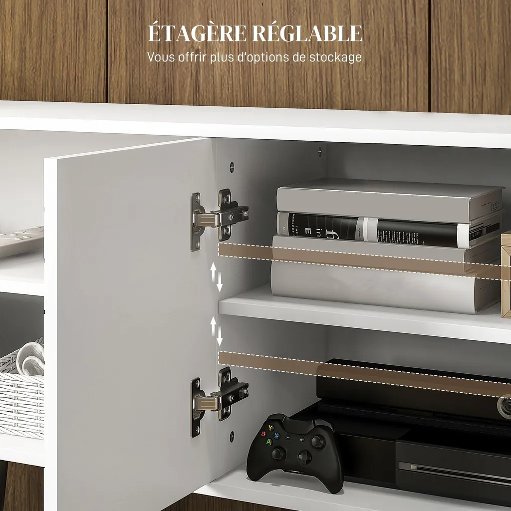Meuble TV blanc 145cm : rangez vos câbles et décodeurs proprement - 7