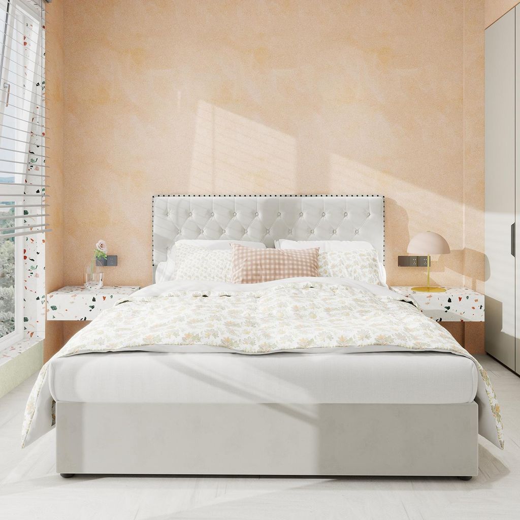 Sweiko Modern minimalist soft bed, comfortable and soft headboard, 140x200CM, beige, multifunctional bedroom furniture, high box bed body with pneu...