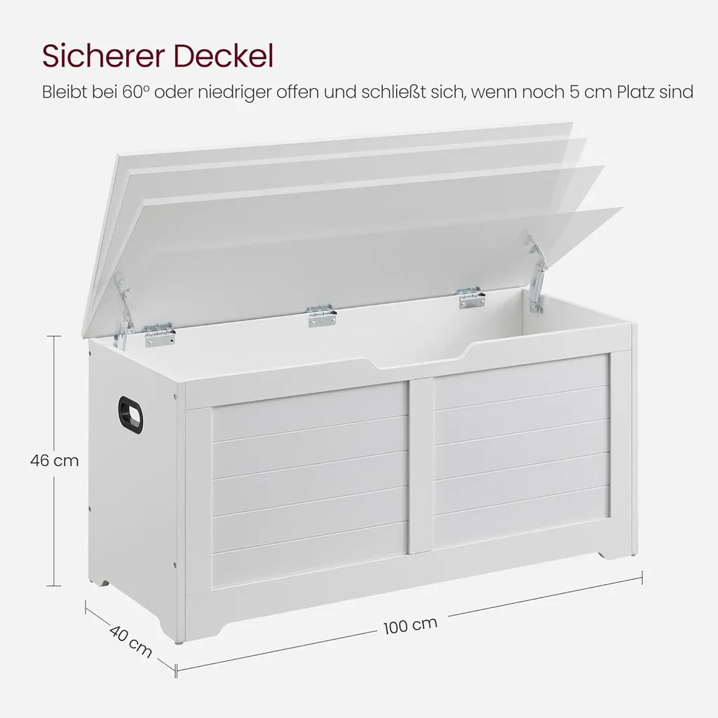 Grand Coffre de Rangement Blanc Mat 100 cm avec Charnières de Sécurité