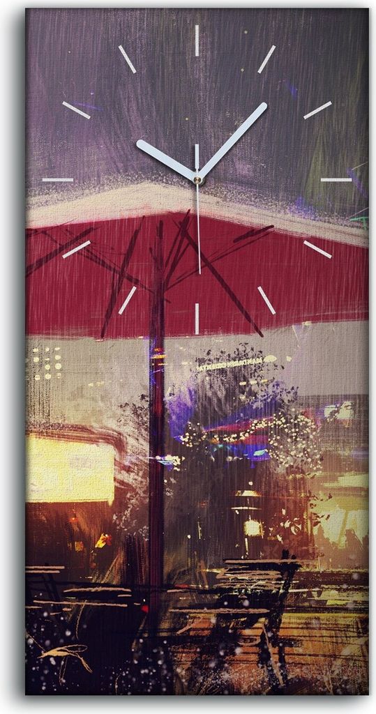Leinwand Wanduhr Wandkunst Uhr 30x60 Park bei Regenwetter Stadtlichter - weiße Hände