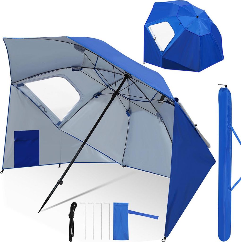 Izrielar Strandschirm 210 cm Sonnenschirm mit UV Schutz 50+, neigbar mit Erdspieß und Tragetasche, wasserabweisender Gartenschirm für Strand, Gar...