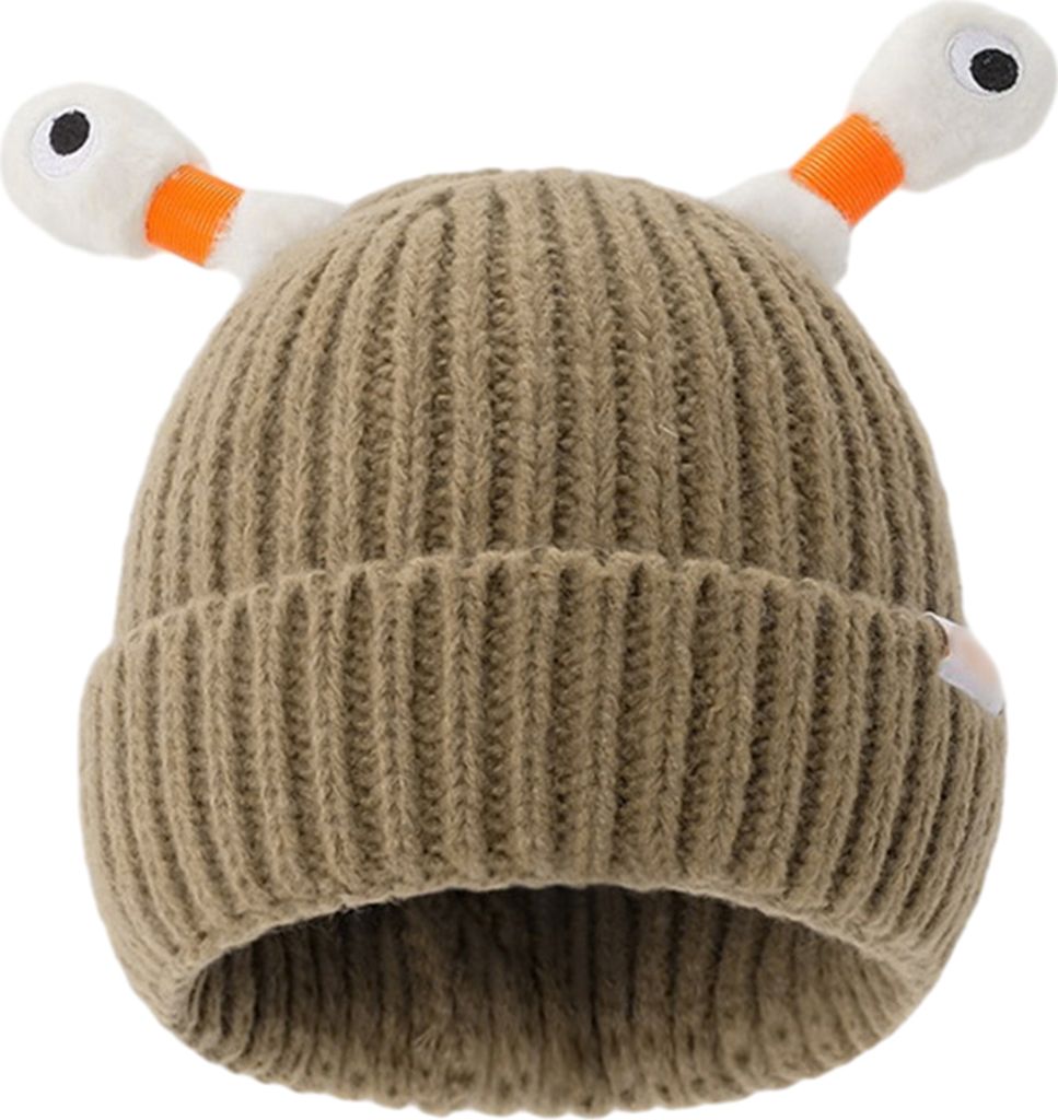 Niedliche Strickmütze mit Augen, strapazierfähig, einfarbig, LED-Leuchten, lustiges Cartoon-Motiv, warme Wintermütze