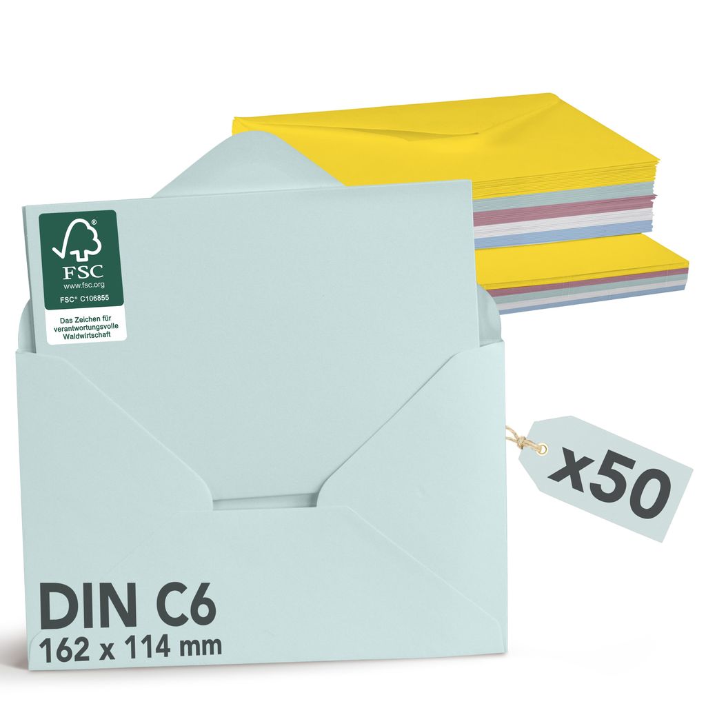 Falinko 50x Faltkarten mit Umschlag Pastell Farbmix I Din A6/C6 I Faltkarten blanko I Briefumschläge bunt I neutrale Grußkarten mit Umschlag