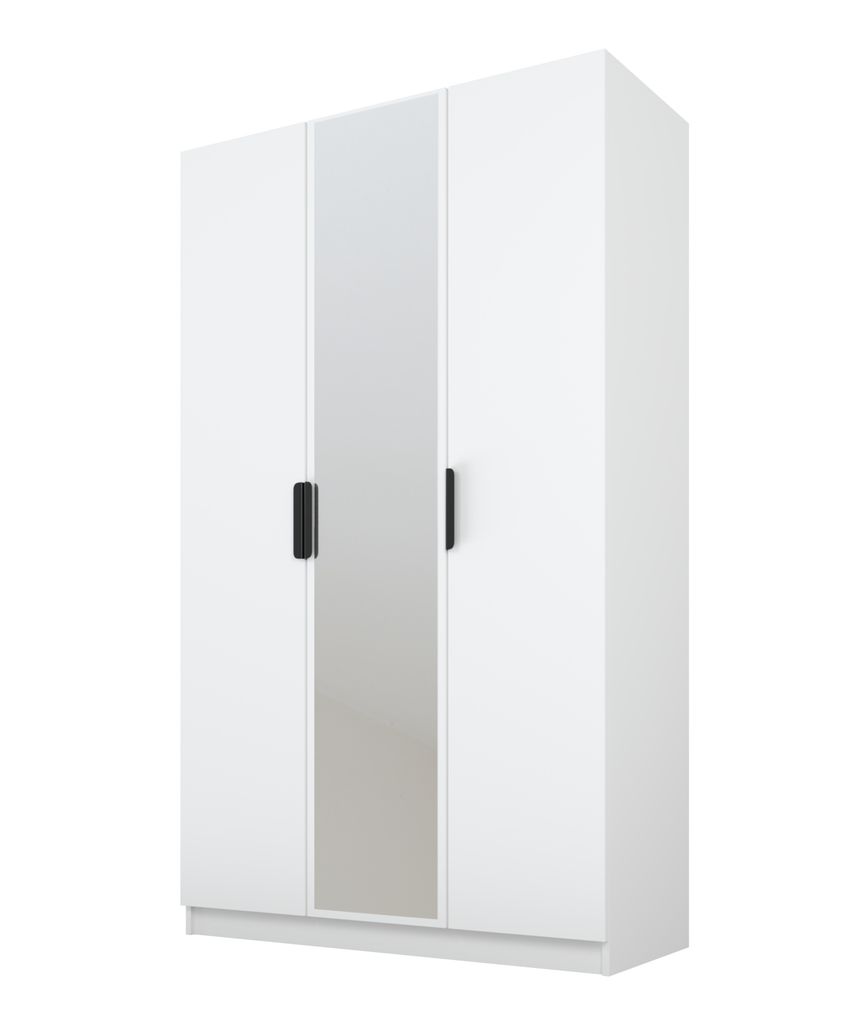 PAWSMEBLE PL PAWS MOBEL Kippbarer Weiß Kleiderschrank 120x52x200 cm, dreitüriger offener Kleiderschrank mit Spiegel mit Einlegeböden und Kleide...