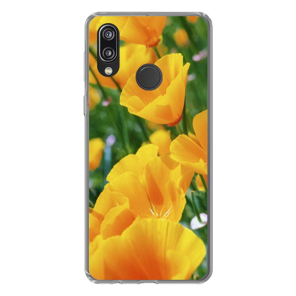 MuchoWow Handyhülle Schutzhülle Hülle für Huawei P20 Lite (2020) Blumen - Garten - Orange Silikon Softcase Handy Hülle - Kartenhalter