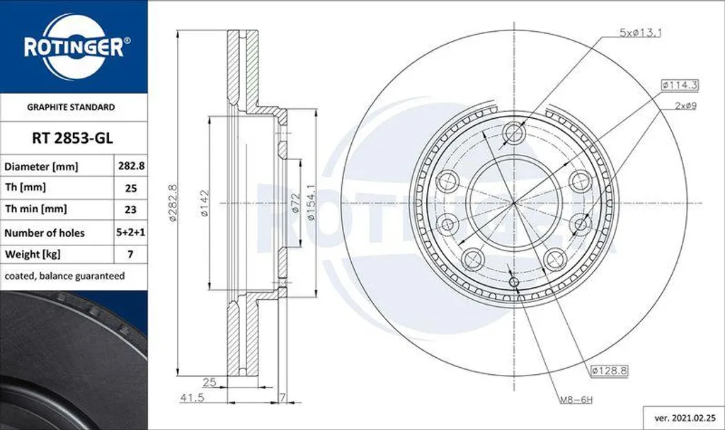 Disque de frein ROTINGER RT 2853-GL pour Mazda 6 - OE G26Y3325XA Haute Qualité
