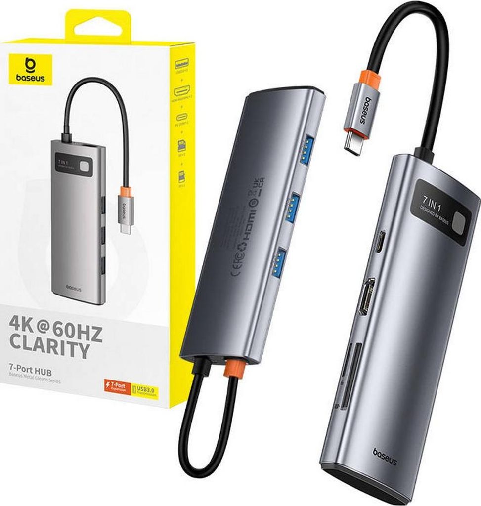 Baseus Metal Gleam 7in1 Hub, USB-C zu 3x USB 3.0 + HDMI Produktbild 