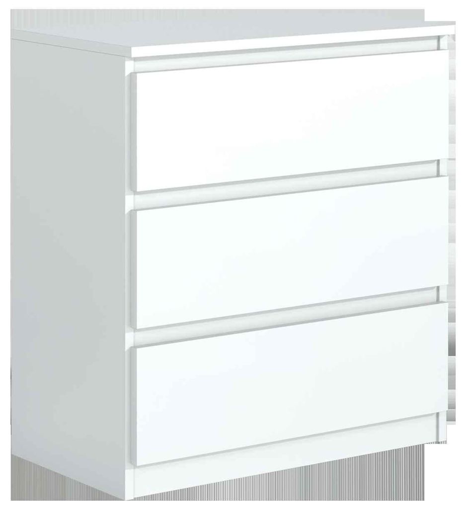 Masseno Kommode NUDO 70 cm Sideboard mit 3 Schubladen und Türen für Wohnzimmer Schlafzimmer Modern 70x39x78,5 cm Weiß / Weiß