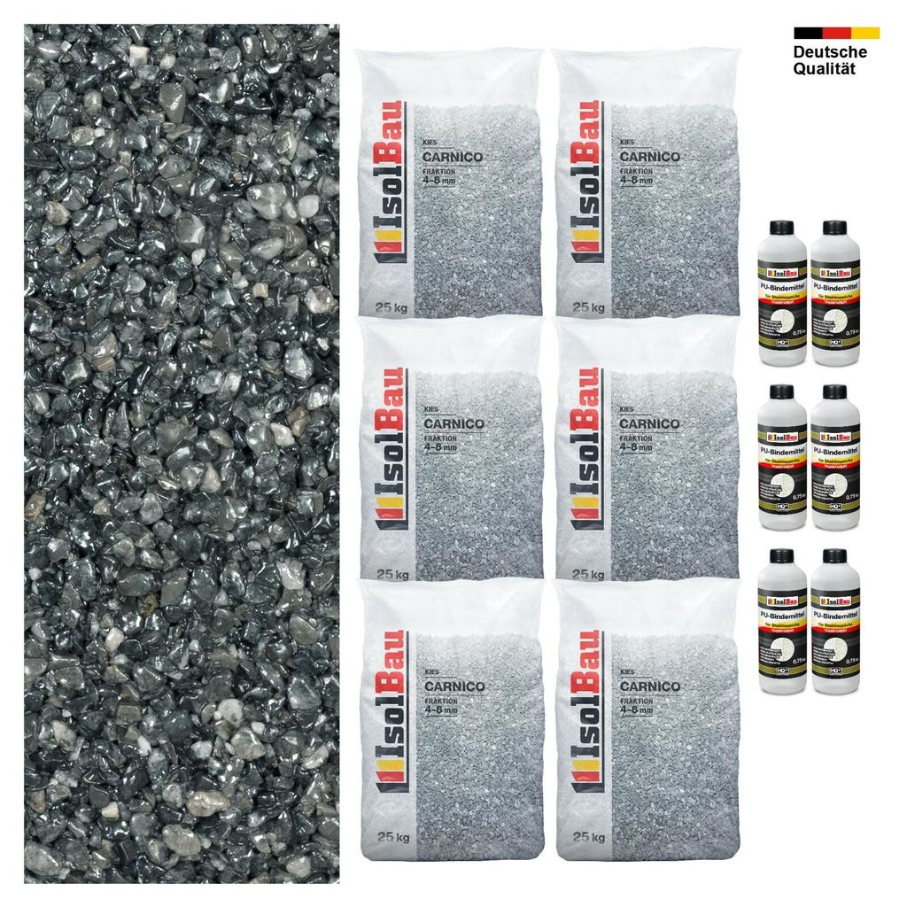 Steinteppich SET Carnico 4-8mm Marmorkies 150kg + PU-Bindemittel Set für 15m²