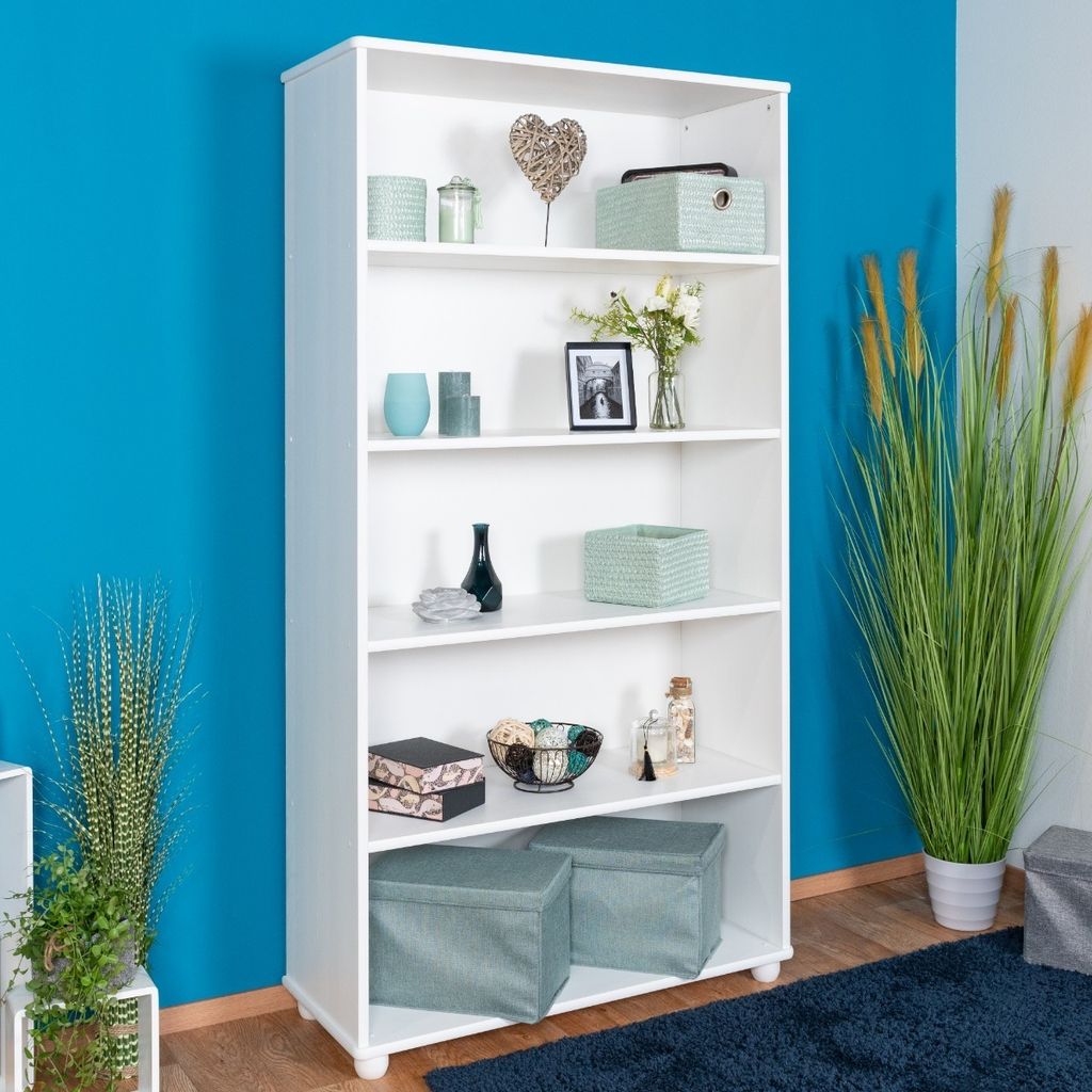 Regal Kiefer massiv Vollholz weiß lackiert Junco 50A - Abmessung 195 x 100 x 42 cm