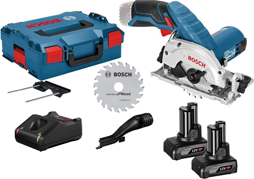 Bosch Akku-Kreissäge GKS 12V-26 12 V Ø 85 mm / 2x 4,0 Ah Akku + Ladegerät inkl. Zubehör in L-Boxx