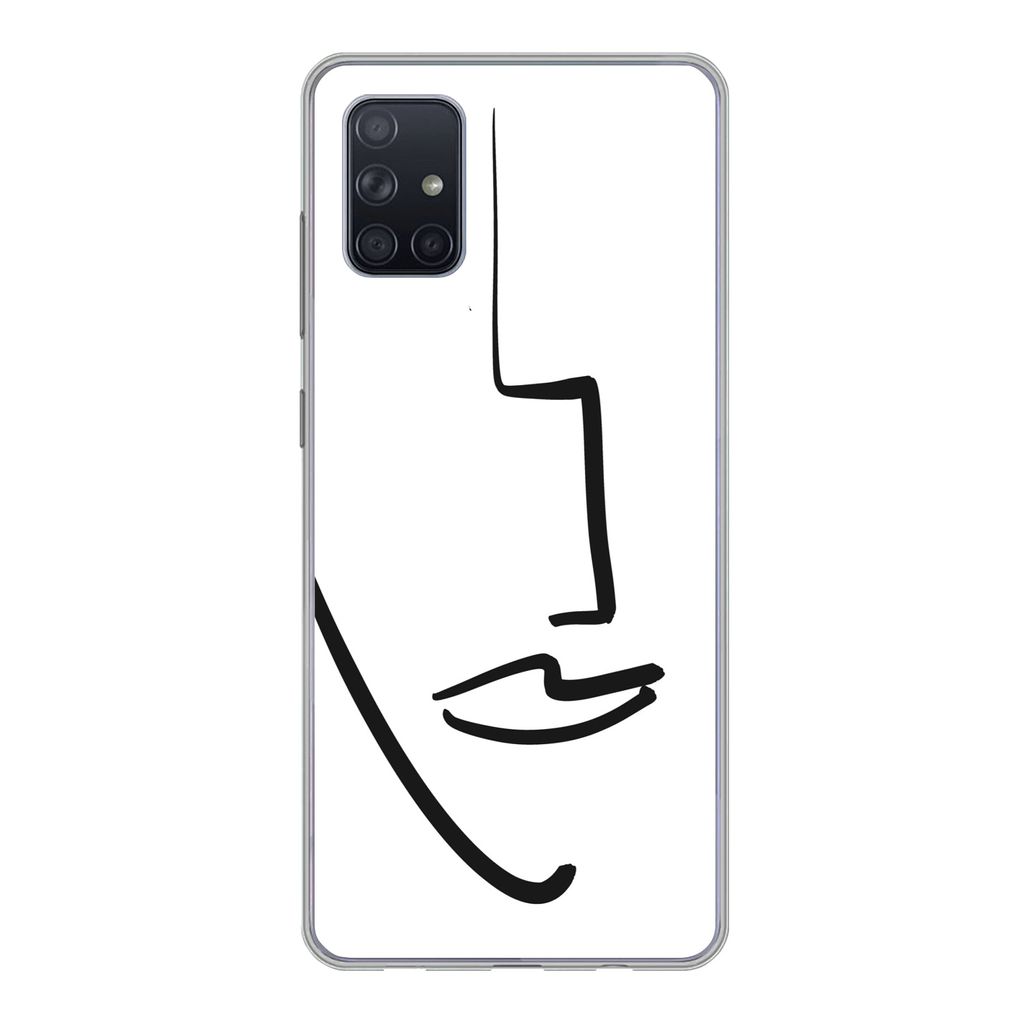 MuchoWow Handyhülle Schutzhülle Hülle für Samsung Galaxy A71 Gesicht - Frau - Minimalismus Silikon Softcase Handy Hülle - Kartenbesitzer
