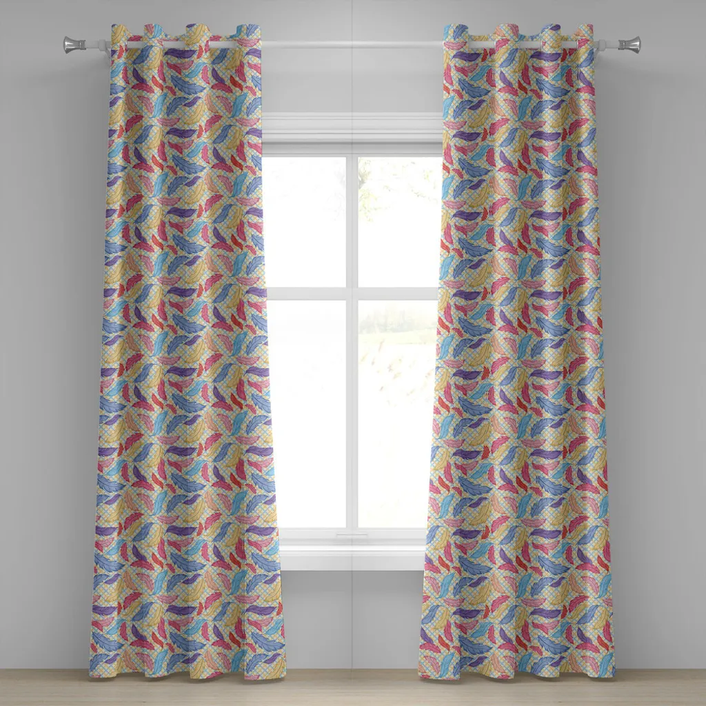 Rideau plumes et rayures multicolores à œillets 280x175cm ABAKUHAUS