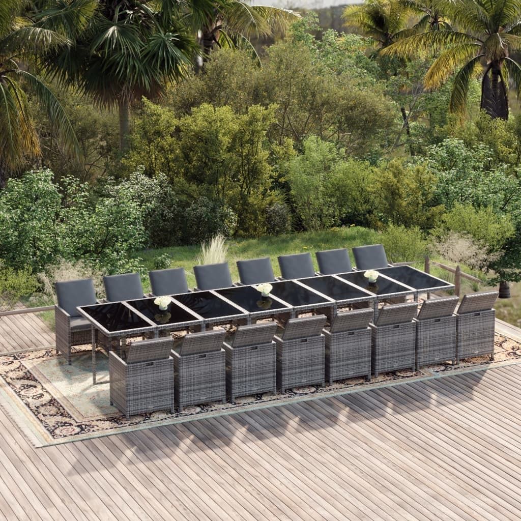 Design New Gartenmöbel Set Balkonmöbel-Set 17-tlg. Garten-Essgruppe mit Kissen Grau Poly Rattan - Gartenmöbelgarnituren Möbel2025 CHY2967179 8p...